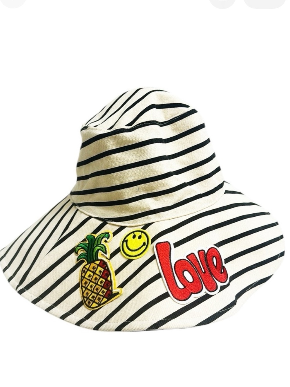 HATATTACK Floppy Striped Hat With Patches One Size